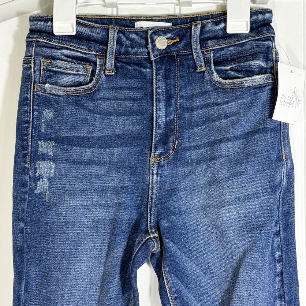 Cello Womens High Rise Distressed Skinny Jeans Dark Wash Raw Hem Size 1 - Picture 2 of 6